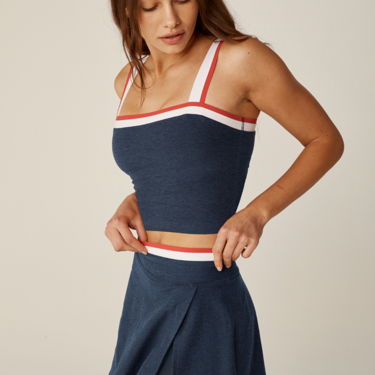 Beyond Yoga Contrast Trim Wrap Skirt Navy