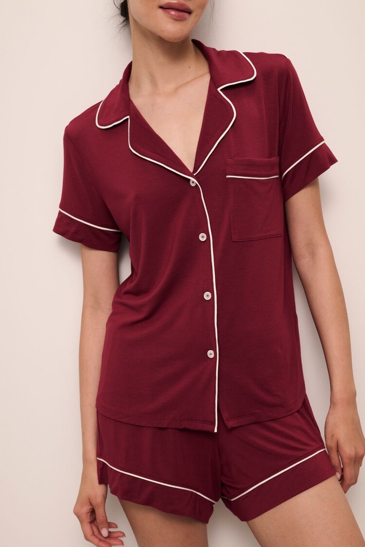 Eberjey Gisele Short Sleeve Short PJ Set - Cabernet/Ivory