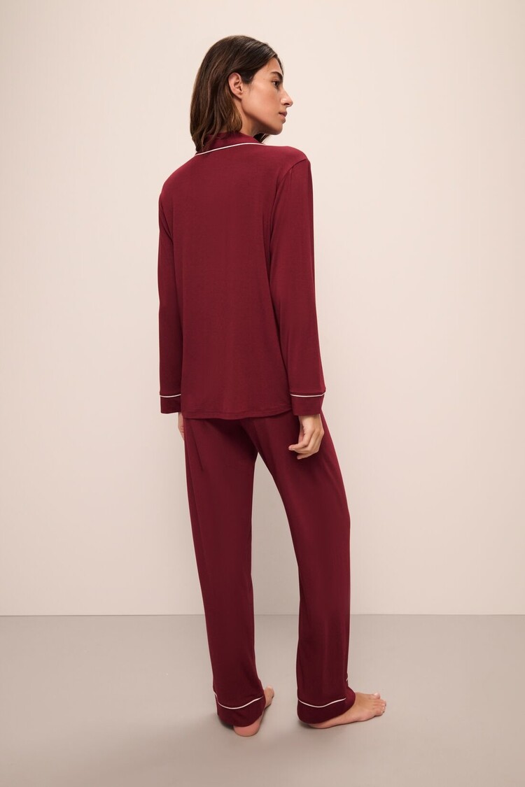 Eberjey Gisele Long Sleeve Long Pant PJ Set - Cabernet/Ivory