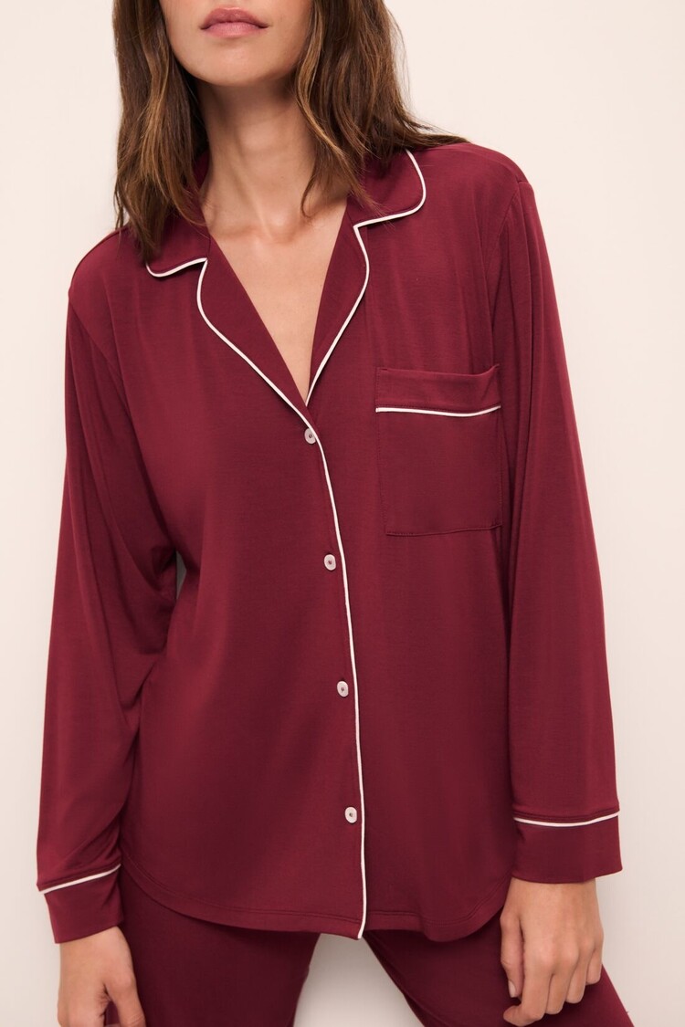 Eberjey Gisele Long Sleeve Long Pant PJ Set - Cabernet/Ivory