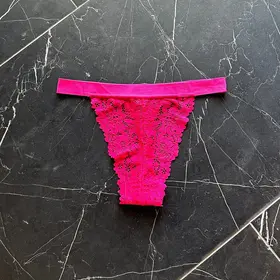 High Leg Lace Thong - Azalea Pink