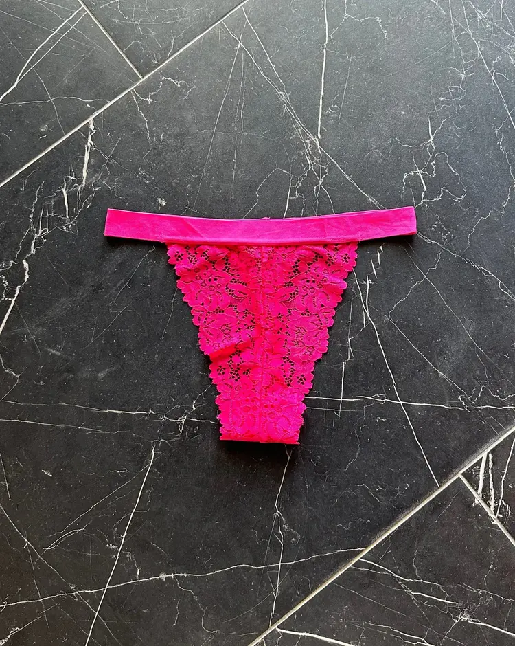 High Leg Lace Thong - Azalea Pink