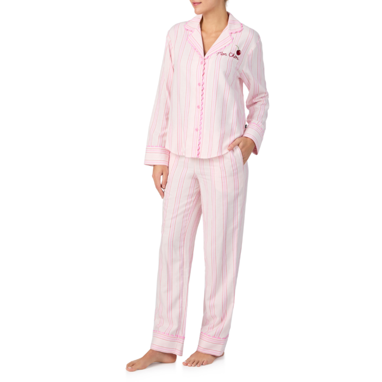 Kate Spade Flannel Classic PJ Set - Pink Stripe