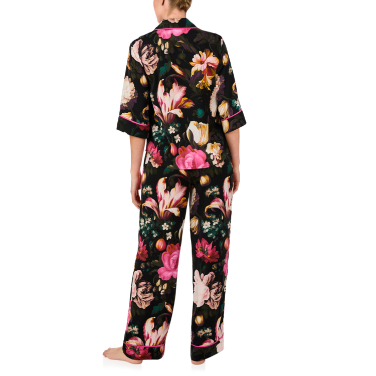 Room Service Satin Notch PJ Set - Dark Floral