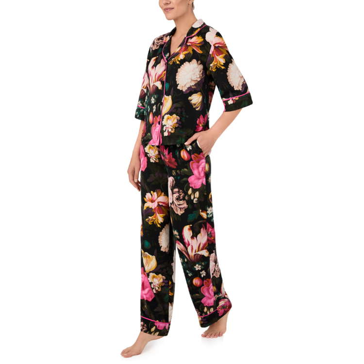 Room Service Satin Notch PJ Set - Dark Floral