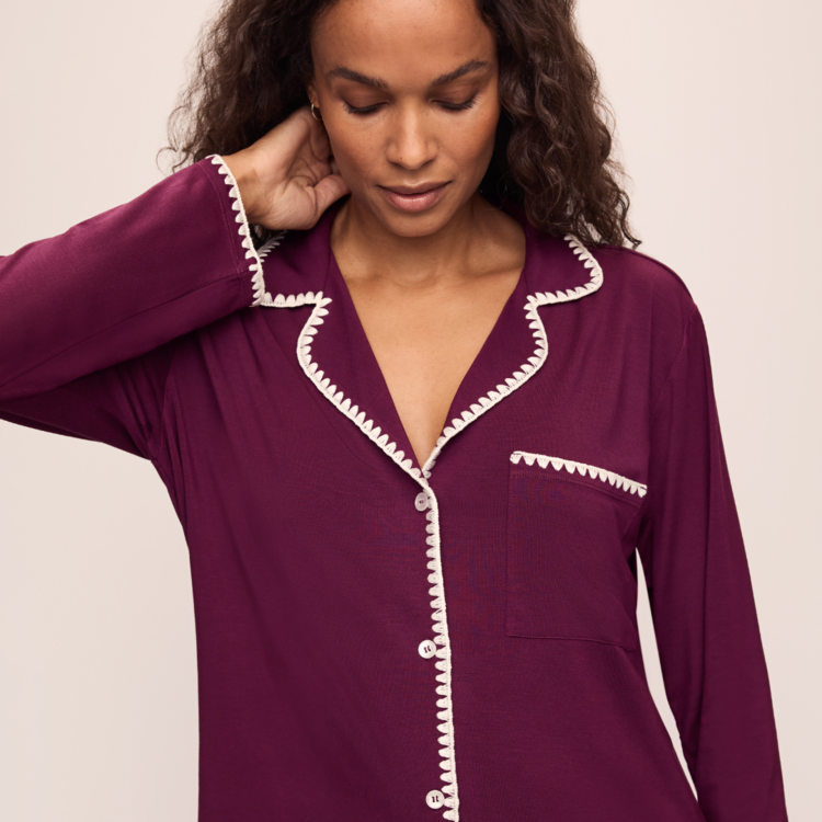 Eberjey Frida Long PJ Set - Plum/Ivory