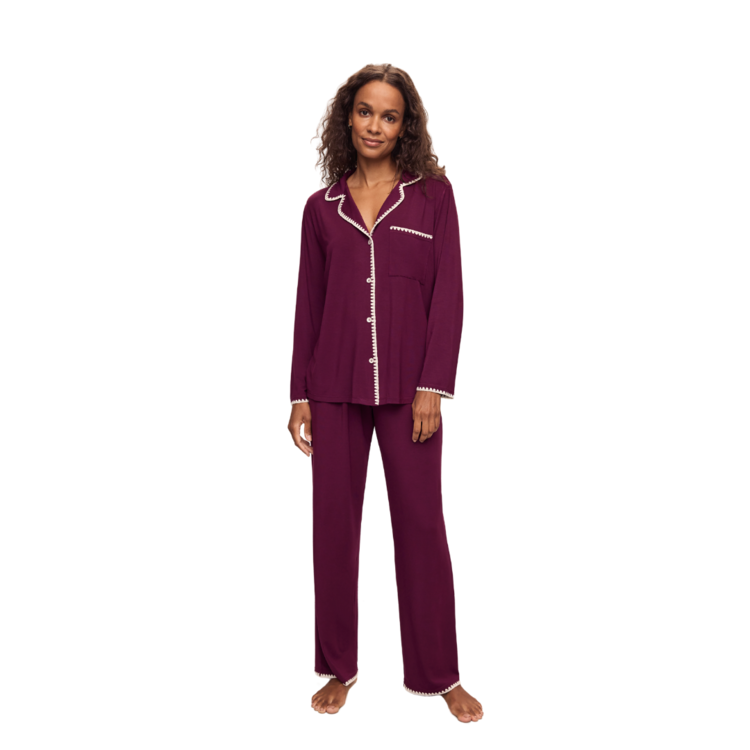 Eberjey Frida Long PJ Set - Plum/Ivory