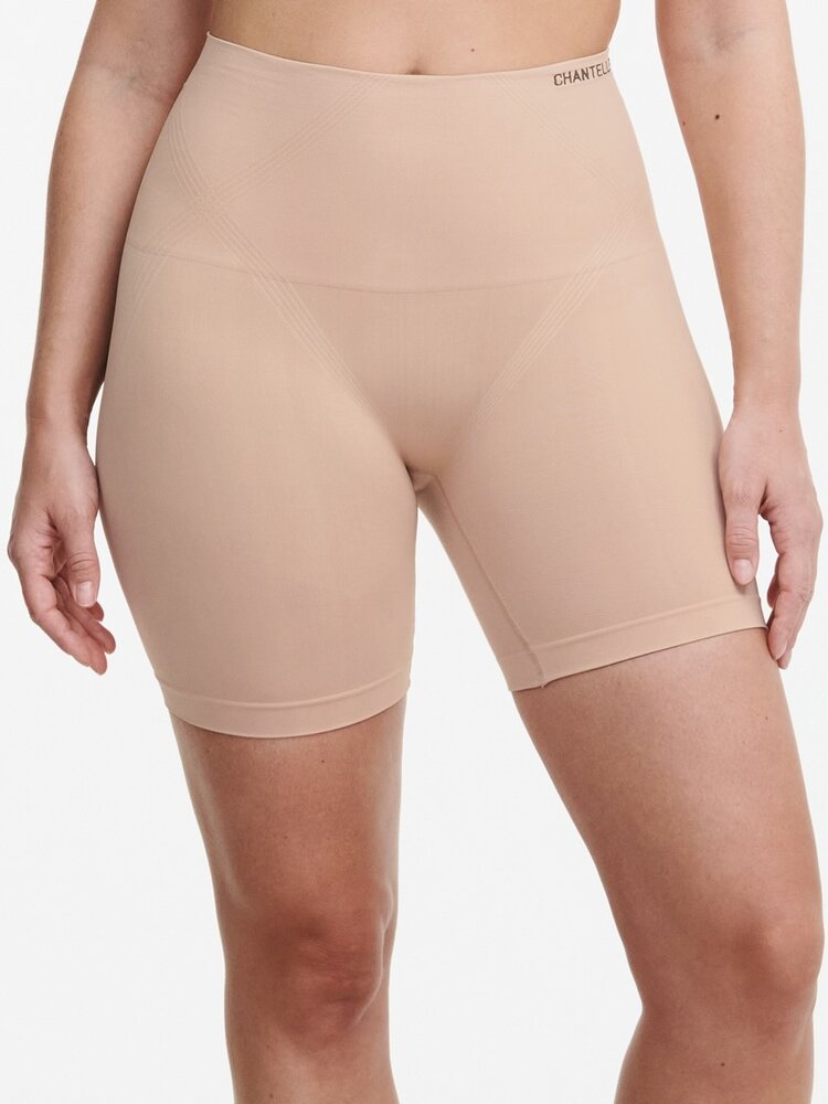 Chantelle Smooth Comfort High Waisted Mid-Thigh Light Shaping Short - Beige