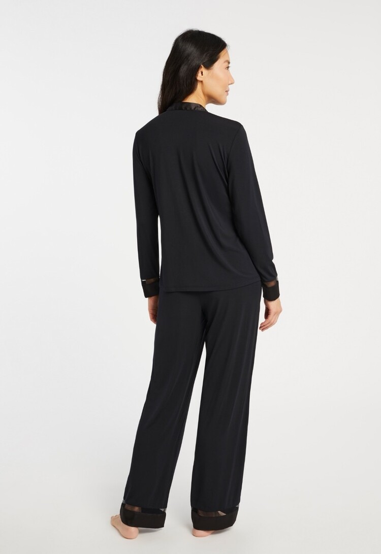 Fleur't Tuxedo Long Sleeve/Long Pant PJ Set - Black