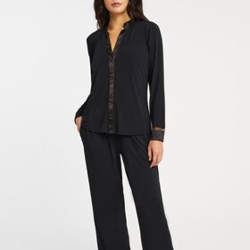 Fleur't Tuxedo Long Sleeve/Long Pant PJ Set - Black
