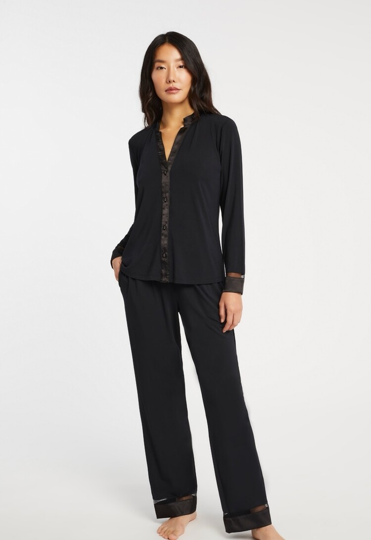 Fleur't Tuxedo Long Sleeve/Long Pant PJ Set - Black