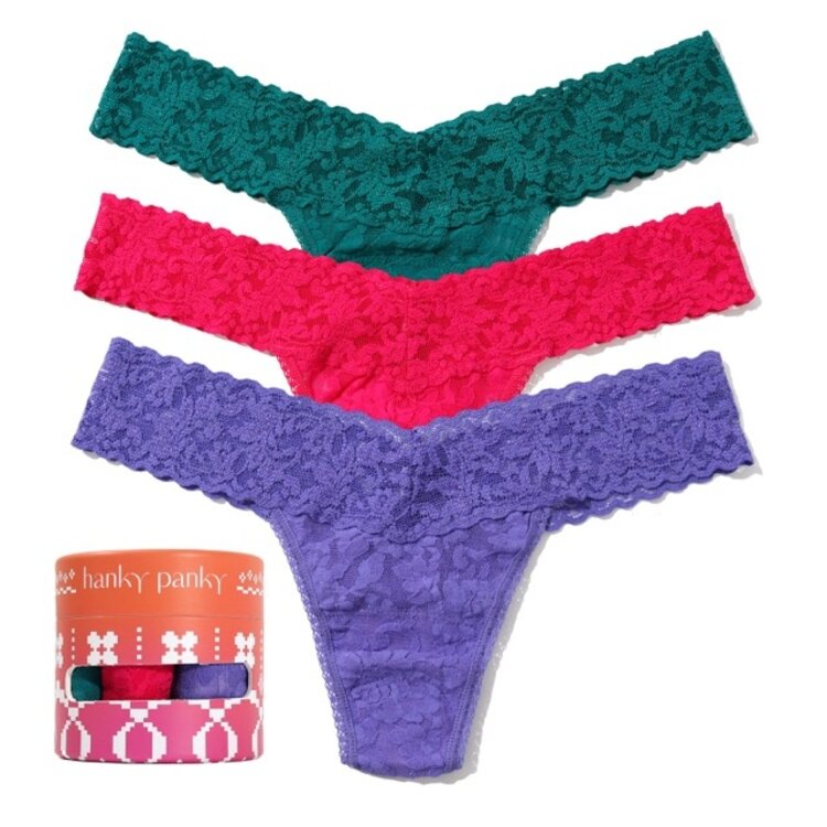 Hanky Panky Holiday 3-pack Low Rise Thong - Green/Pink/Violet