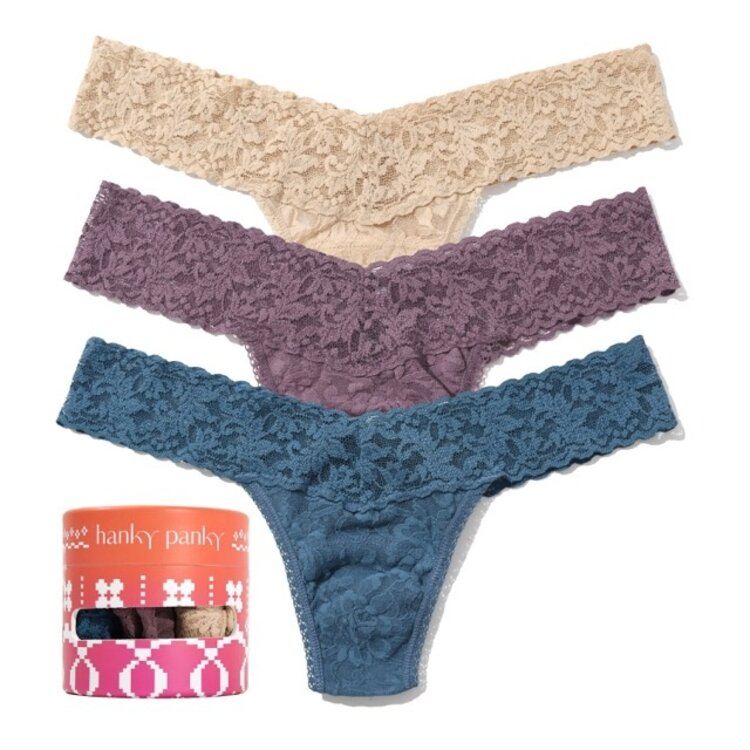 Hanky Panky Holiday 3-pack Low Rise Thong - Sand/Dusk/Blue