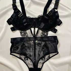 Embroidered Bodysuit - Black