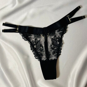 Embroidered G-String Panty - Black