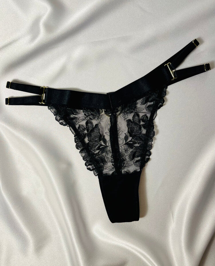 Embroidered G-String Panty - Black