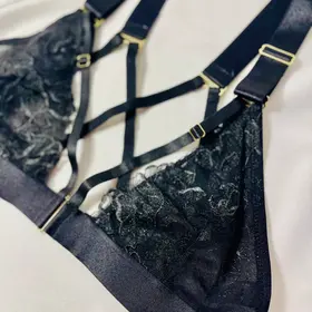 Embroidered Triangle Bralette - Black