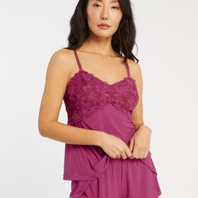 Fleur't Whisper Pointelle Cami Short Sleep Set - Raspberry