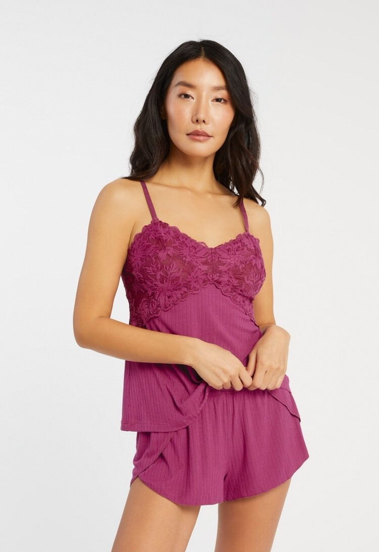 Fleur't Whisper Pointelle Cami Short Sleep Set - Cranberry