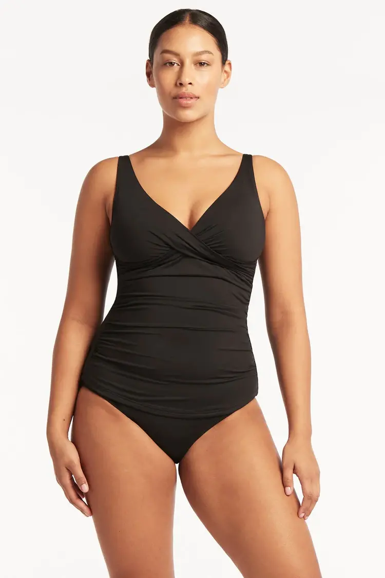 Sea Level Eco Essentials Cross Front Tankini - Black