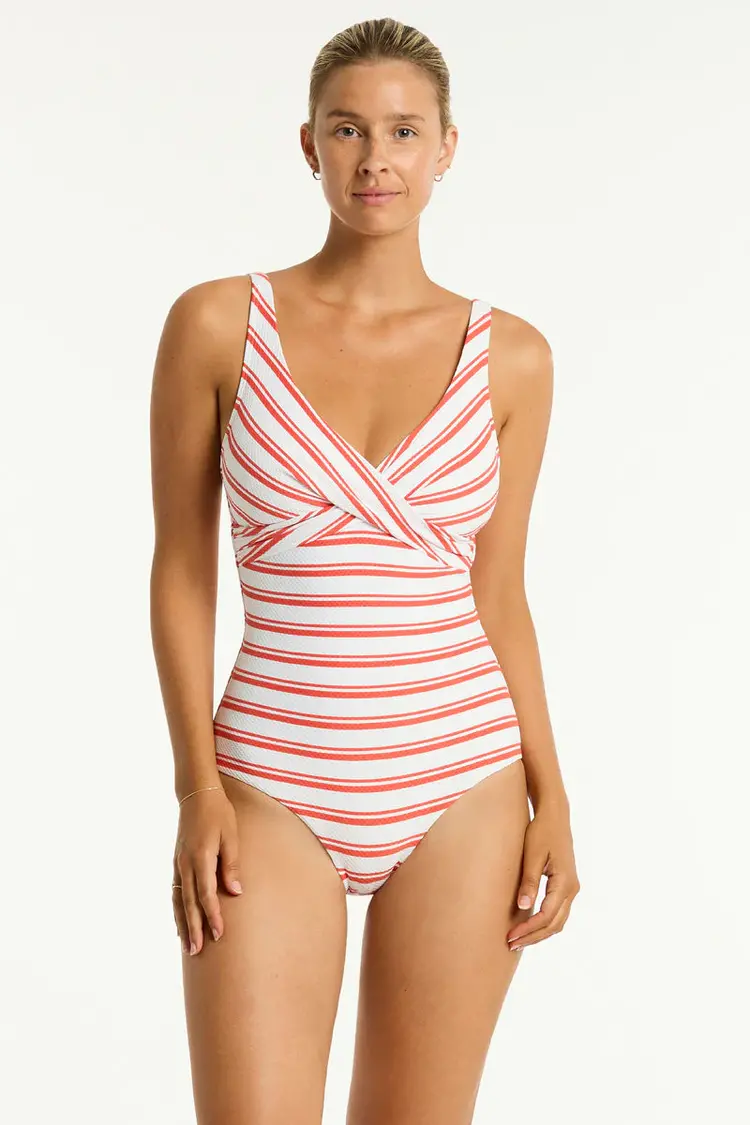 Sea Level Biarritz Cross Front Multi-Fit Swimsuit - Flame Stripe