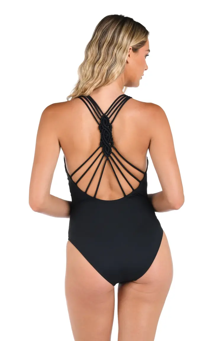La Blanca Island Goddess Macrame One Piece - Black