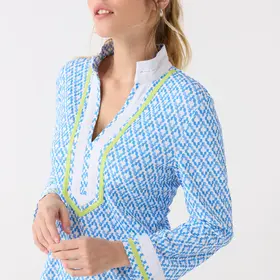 Cabana Life Seaside Pique L/S Tunic Coverup - Blue/Wht Prnt