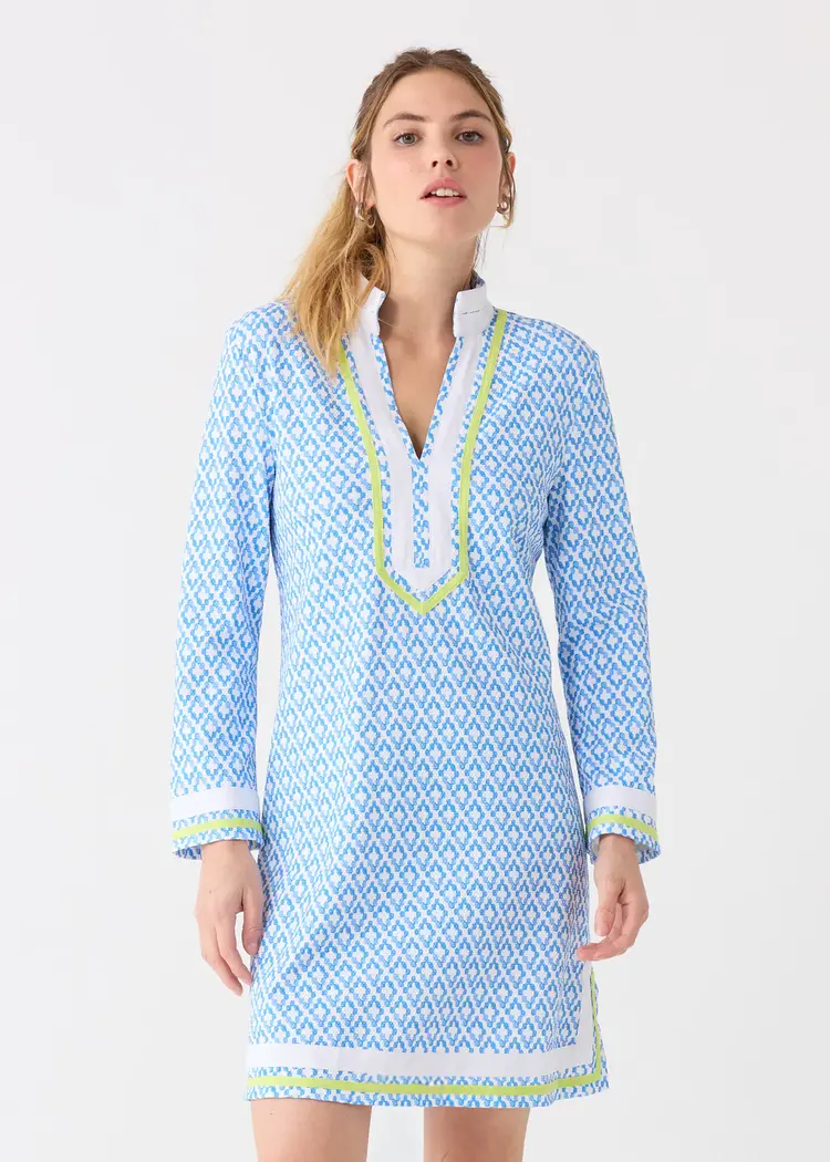 Cabana Life Seaside Pique L/S Tunic Coverup - Blue/Wht Prnt