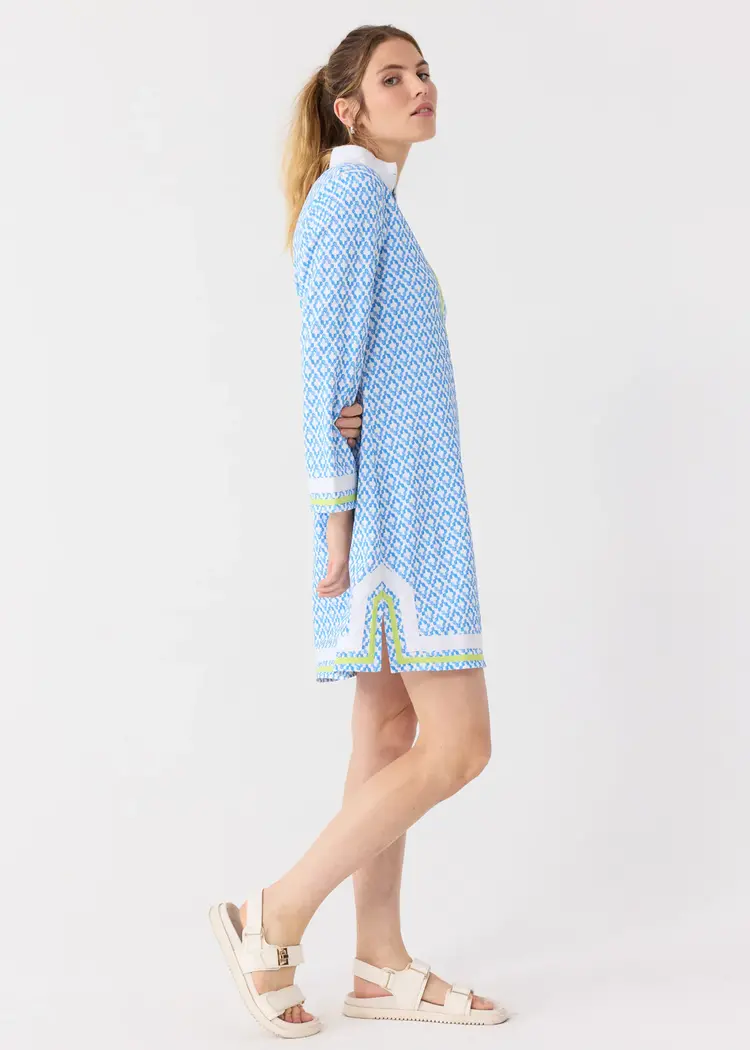 Cabana Life Seaside Pique L/S Tunic Coverup - Blue/Wht Prnt