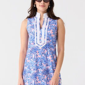 Cabana Life Palm Beach S/L Tunic Cover Up - Pink/Blue Floral