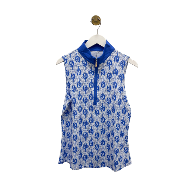 Cabana Life Novelty Sport 1/4 Zip S/L Sport Top - Marine/Wht