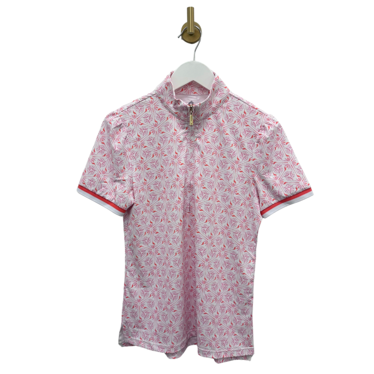 Cabana Life Novelty Sport Short Slv Collar Shirt - Wht/Pnk