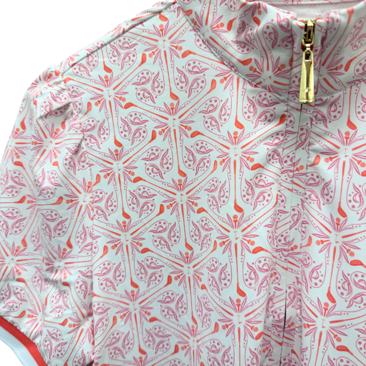 Cabana Life Novelty Sport Short Slv Collar Shirt - Wht/Pnk