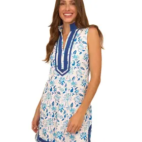 Cabana Life Bubbly Sleeveless Tunic Cover Up - White/Blue Print