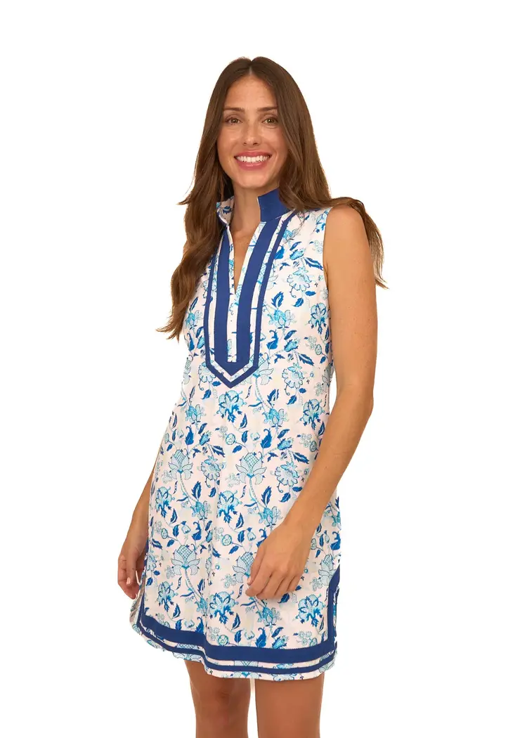 Cabana Life Bubbly Sleeveless Tunic Cover Up - White/Blue Print