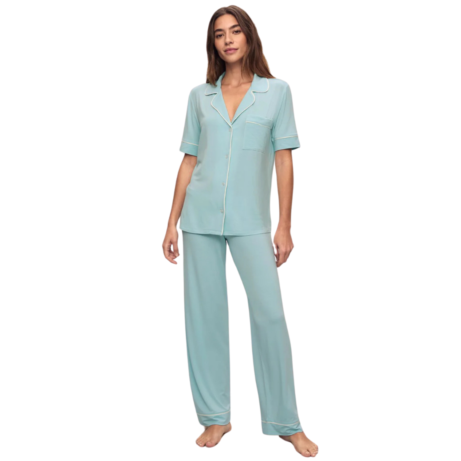 Eberjey Gisele Short Sleeve Pant PJ Set Canal Blue/Ivory