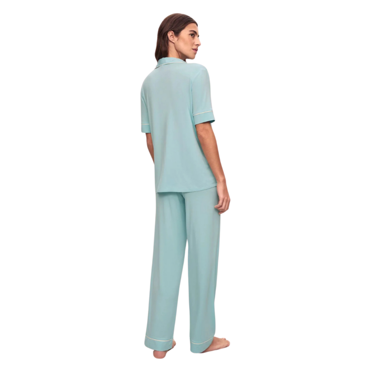 Eberjey Gisele Short Sleeve Pant PJ Set - Canal Blue/Ivory