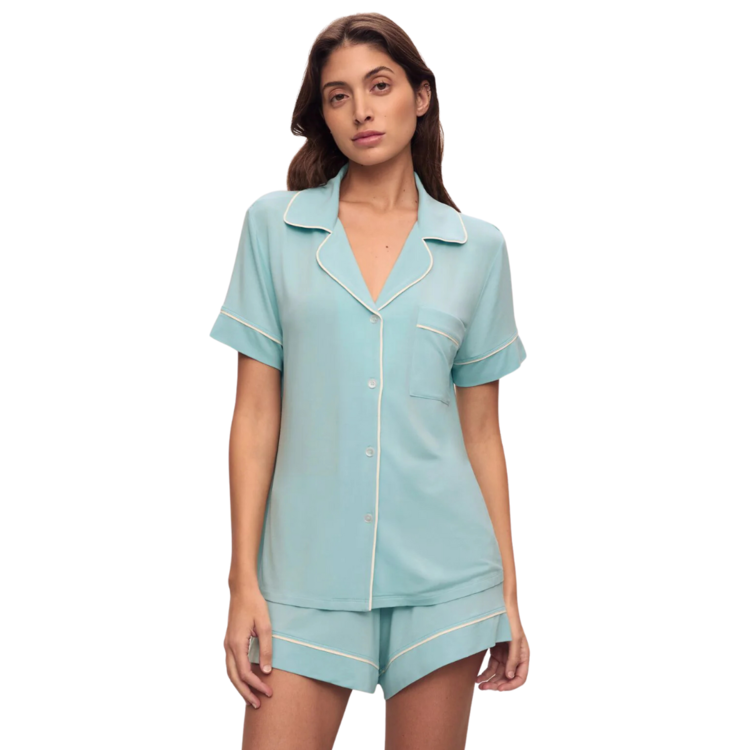 Eberjey Gisele Short Sleeve Short PJ Set - Canal Blue/Ivory