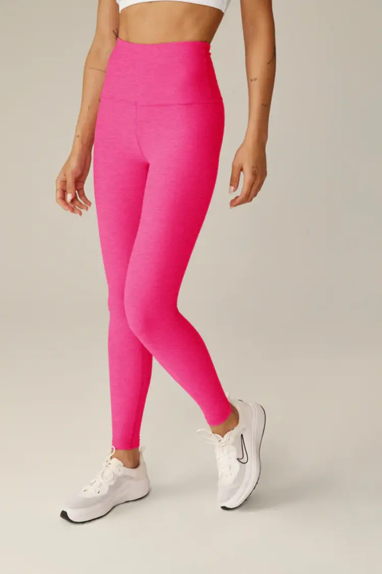 Beyond Yoga Spacedye Out of Pocket High Waisted Midi Legging - Pink Punch Heather