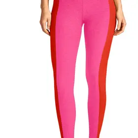 Beyond Yoga Spacedye Color Block High Waist Midi Legging - Pink Punch/Firecracker Red