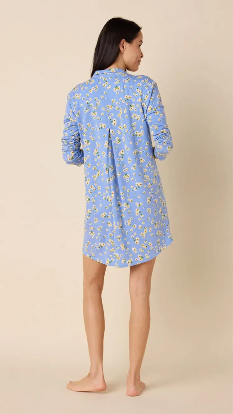 Cat's Pajamas Pima Knit Long Sleeve Night Shirt - Marguerite Daisy