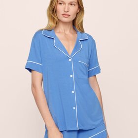 Eberjey Gisele Short Sleeve Shorts PJ Set - Cornflower/White