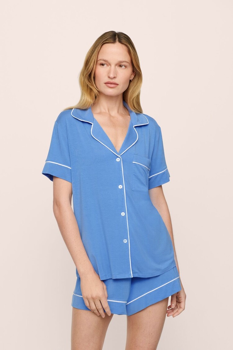 Eberjey Gisele Short Sleeve Shorts PJ Set - Cornflower/White