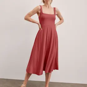 Beyond Yoga At the Ready Square Neck Dress - Faded Rose Heather