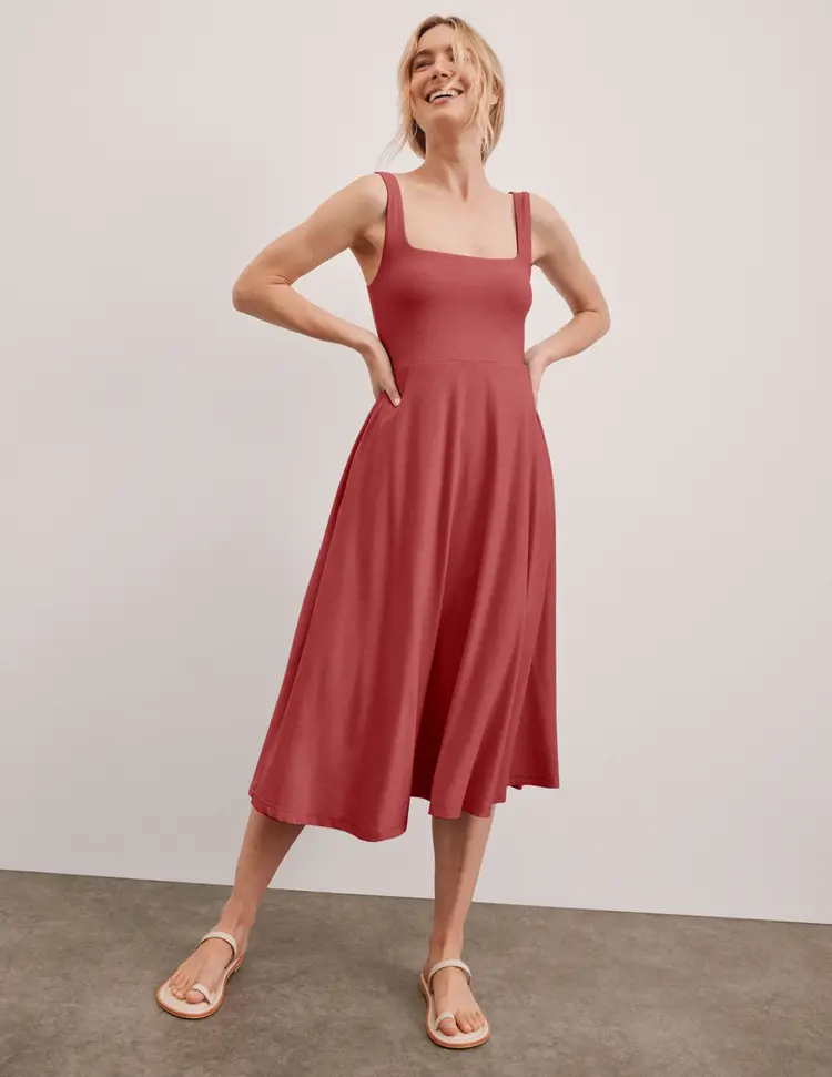 Beyond Yoga At the Ready Square Neck Dress - Faded Rose Heather