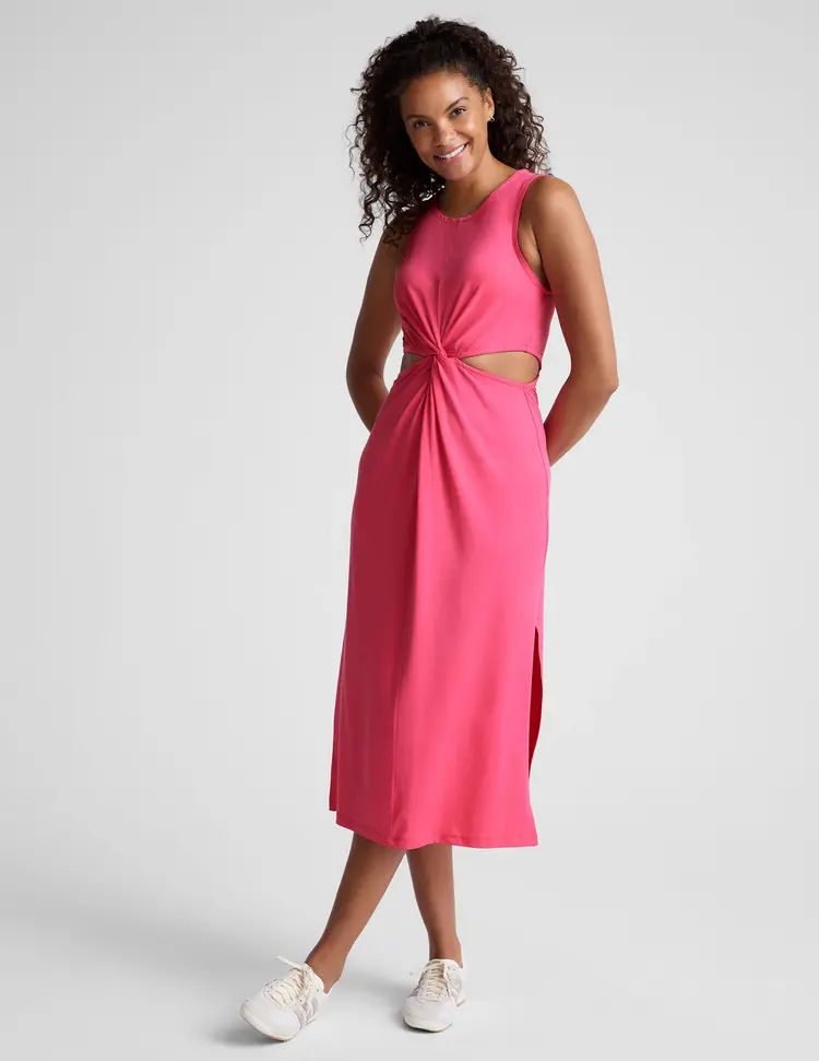 Beyond Yoga Around the World Front Twist Dress - Carnation Pink