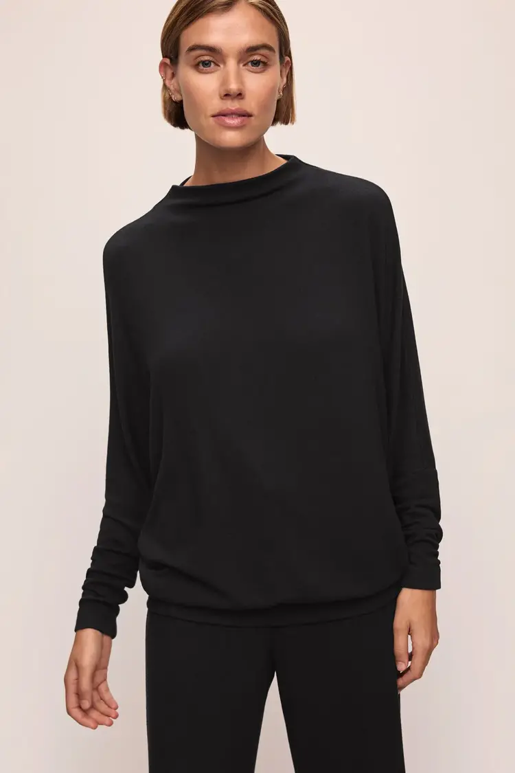 Eberjey Cozy Time Mock Neck Pullover - Black