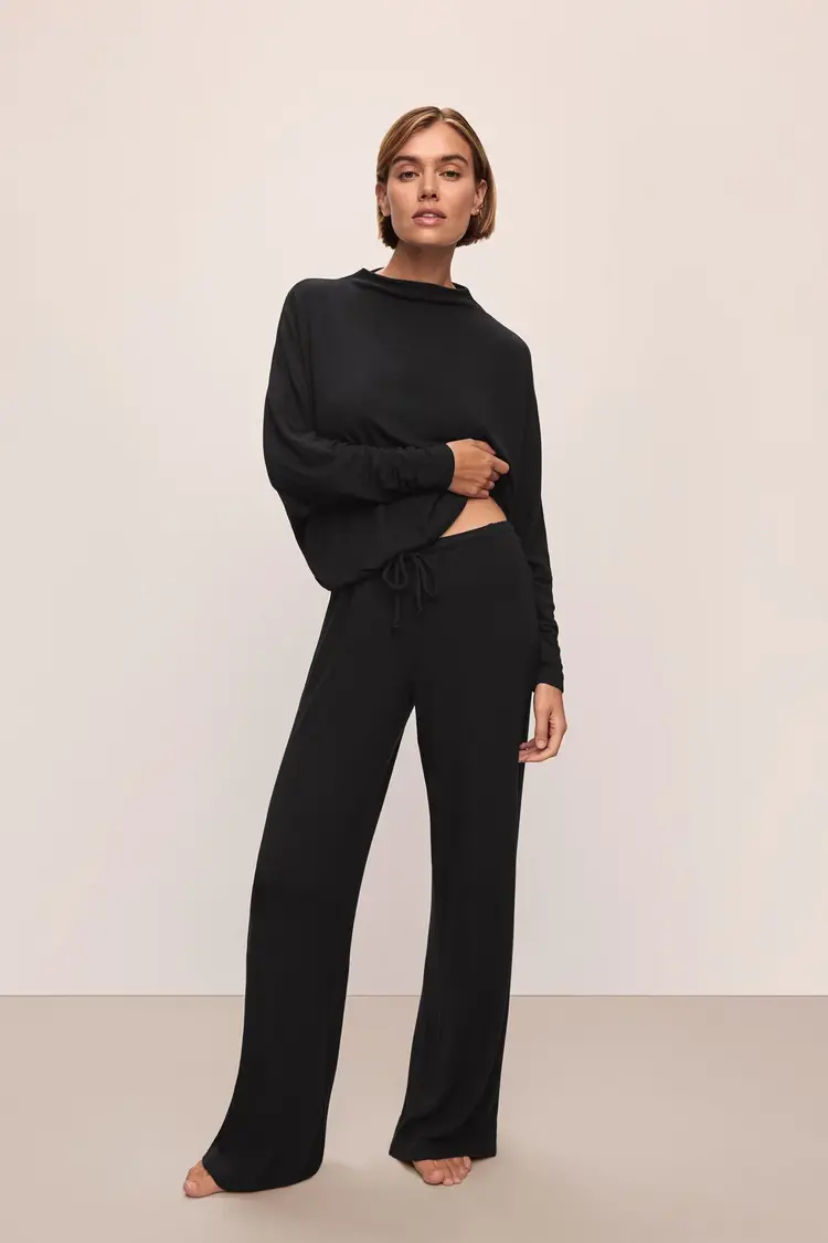 Eberjey Cozy Time Wide Leg Pant - Black