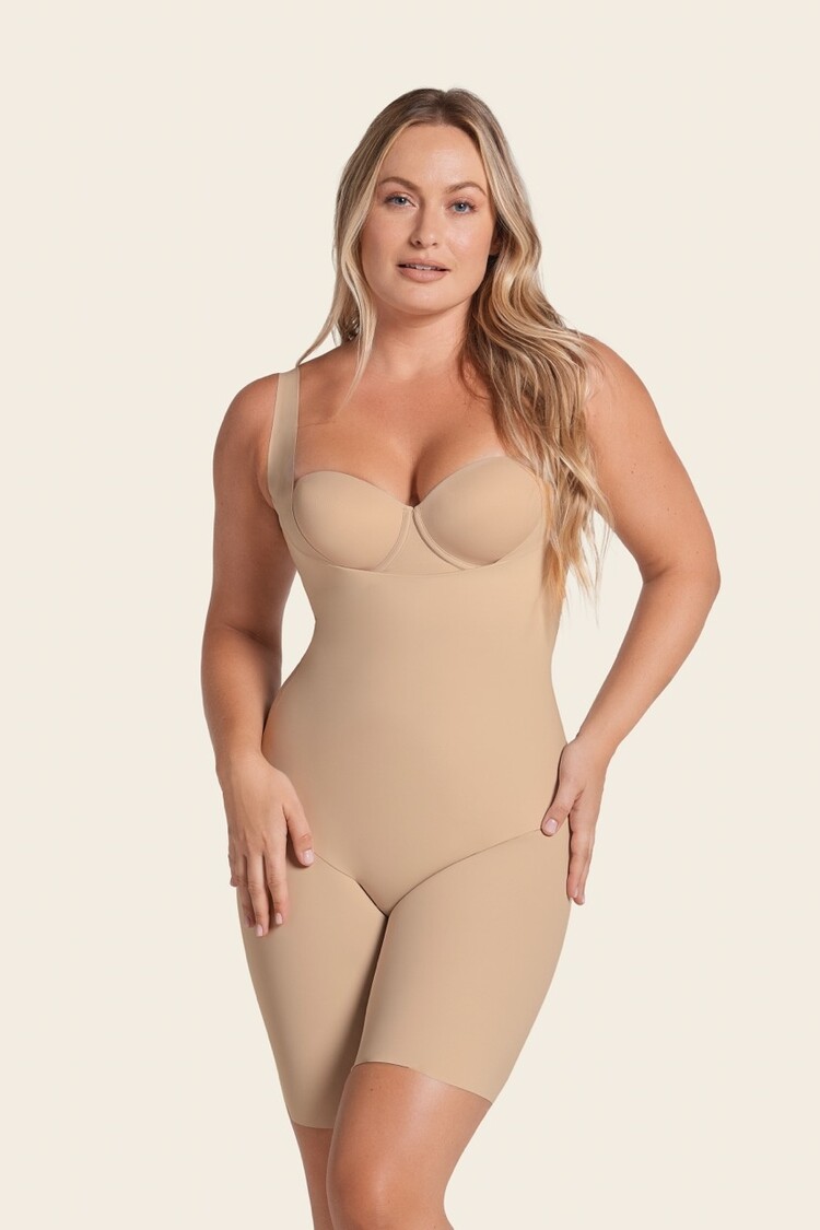 Leonisa Total Smooth Mid-Thigh Shaping Bodysuit - Beige (801)