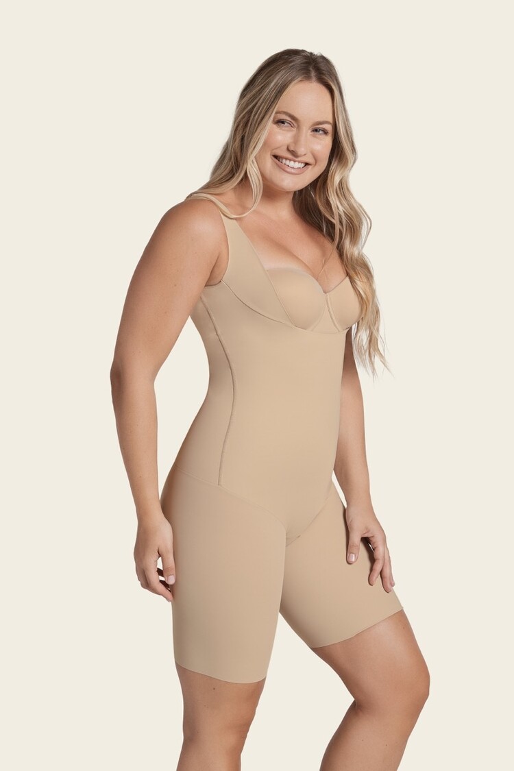 Leonisa Total Smooth Mid-Thigh Shaping Bodysuit - Beige (801)